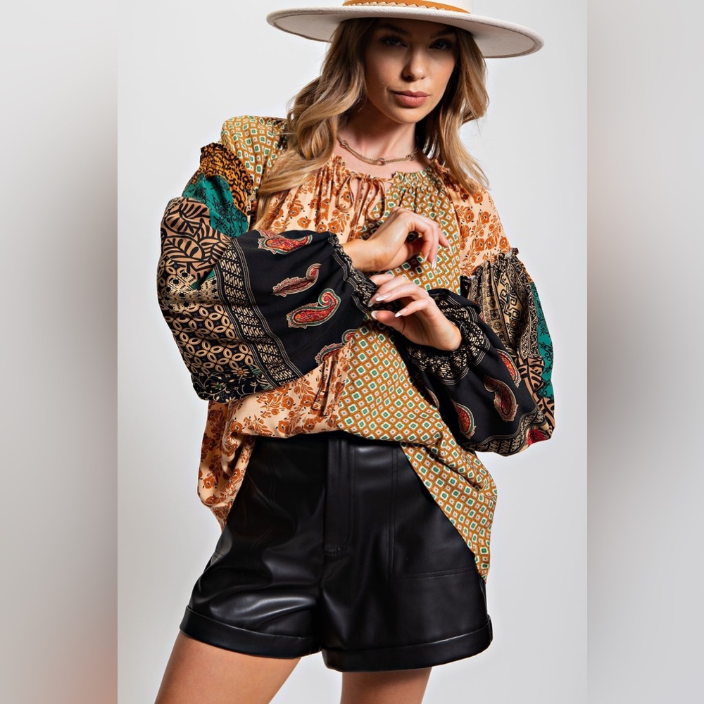 Easel Multicolor Bohemian Blouse - Picture 4 of 7